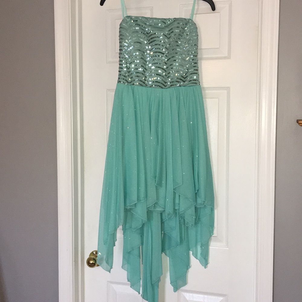 Turquoise flowy high low dress